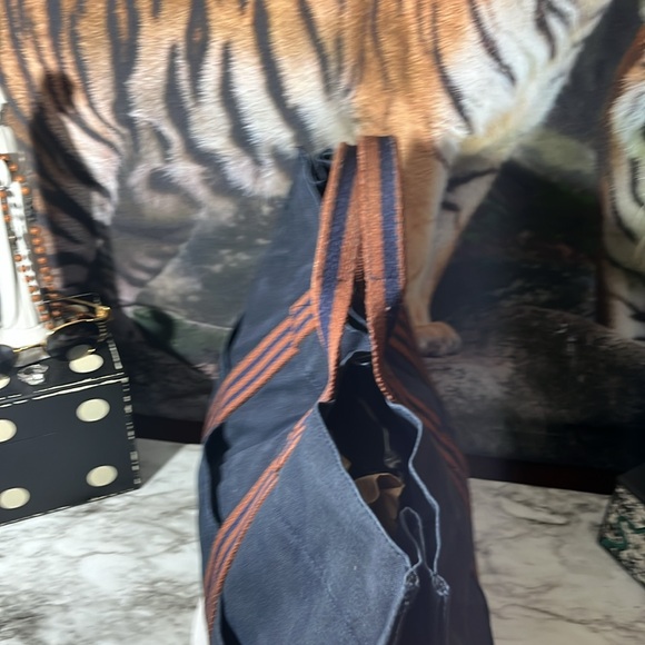 HERMES Fourre Tout MM Tote Bag Handbag Canvas Blue And Burgundy in GUC. - Picture 4 of 16